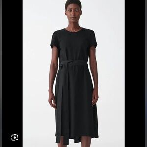 COS Black Drawstring Mulberry Silk Cotton Dress Size medium